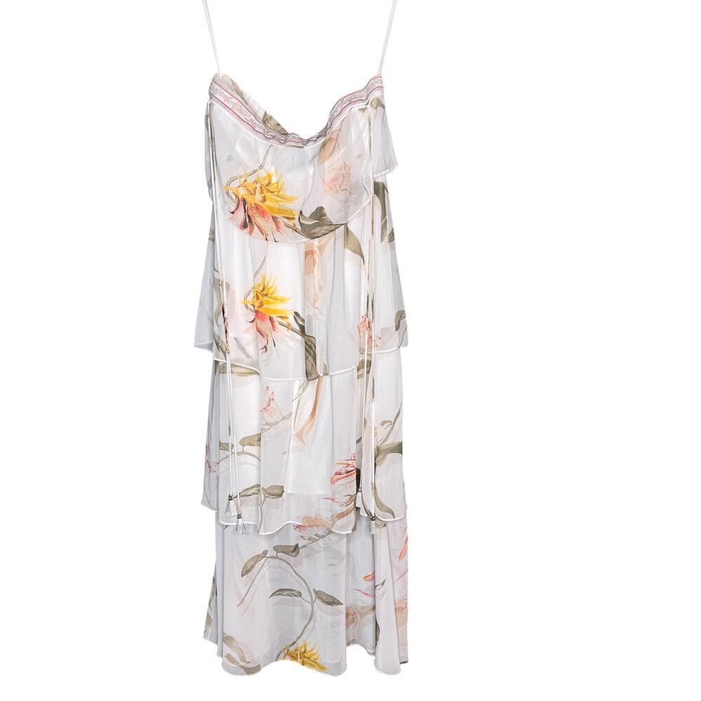 White House Black Market Strapless Floral Dress Small Petite Boho Tiered